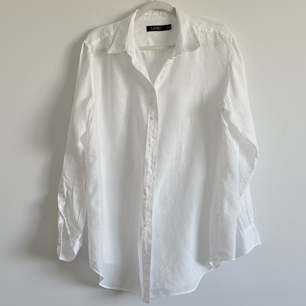 Ralph Lauren 100% linen Button Up Shirt L White Euro Summer Minimalist Lagenlook